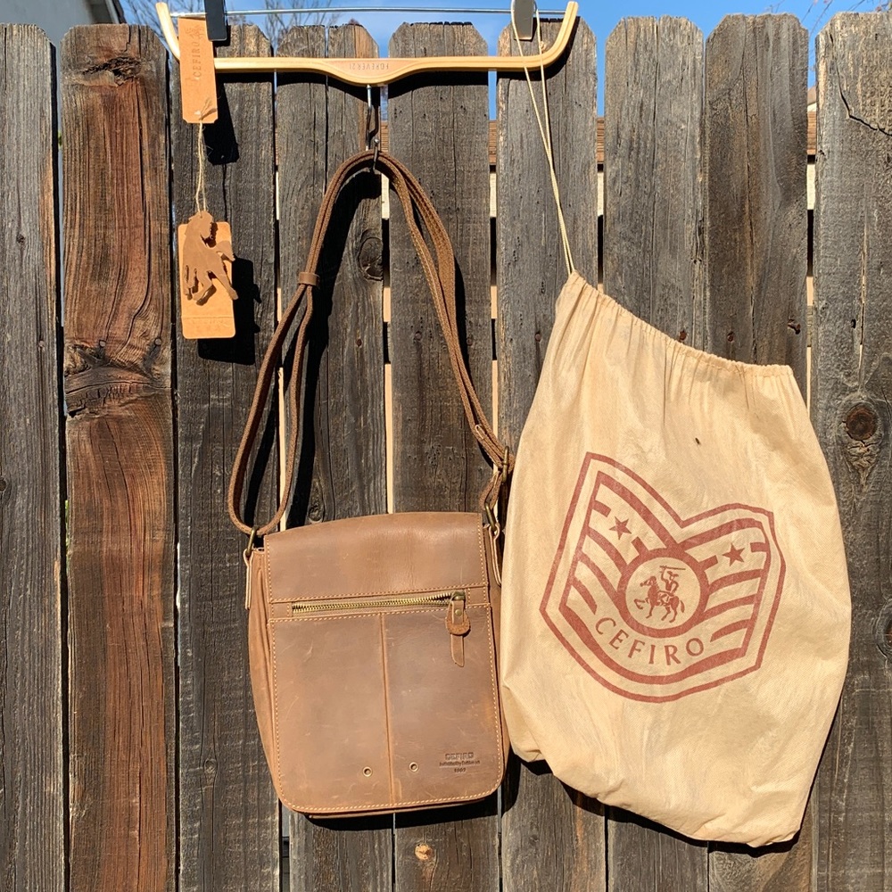 Cefiro Brown Leather Satchel with OG Dust Bag + Paper Tag